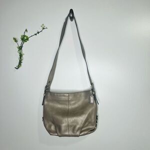 Coach Penelope Silver Gold Metallic Pebbled Leather Shoulder Hobo Bag